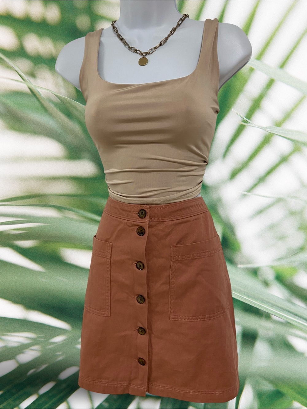 Old Navy Cotton Salmon Color Button-Front A-Line Skirt, Size 10